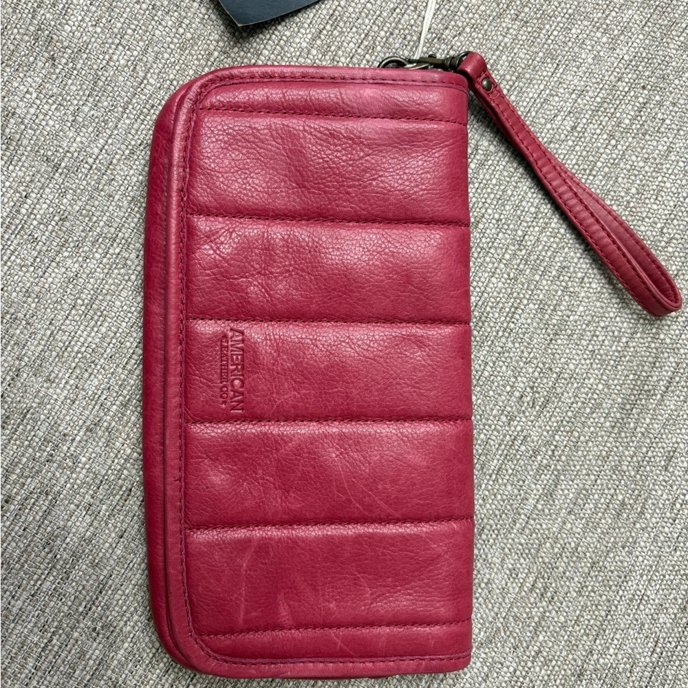 Red Leather Wristlet Clutch